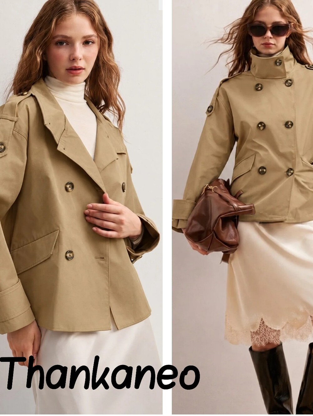Thankaneo Relaxed fitCropped lengthComfortable,Oversized Cropped Trench Jacket